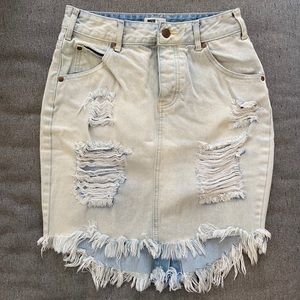 Denim distressed skirt